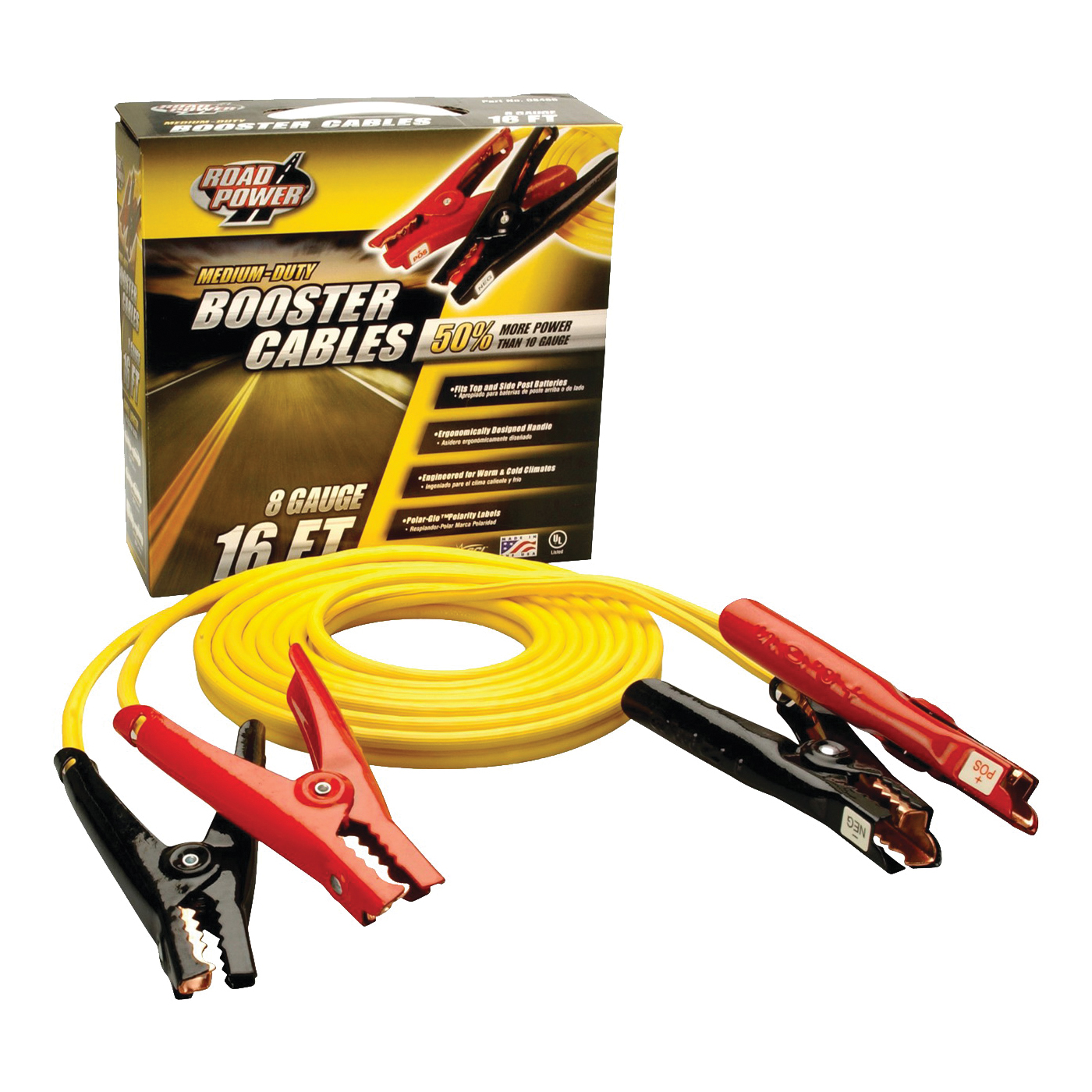 Road Power 08466-00-02 Booster Cable, 8 AWG Wire, Clamp, Yellow Sheath