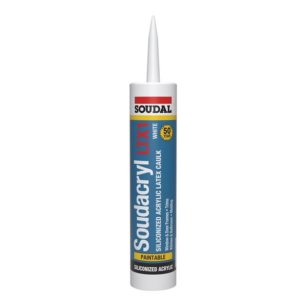 Soudacryl LTX1 5823521 Siliconized Acrylic Latex Caulk, White, -20 to 185 deg F, 10.1 fl-oz Cartridge