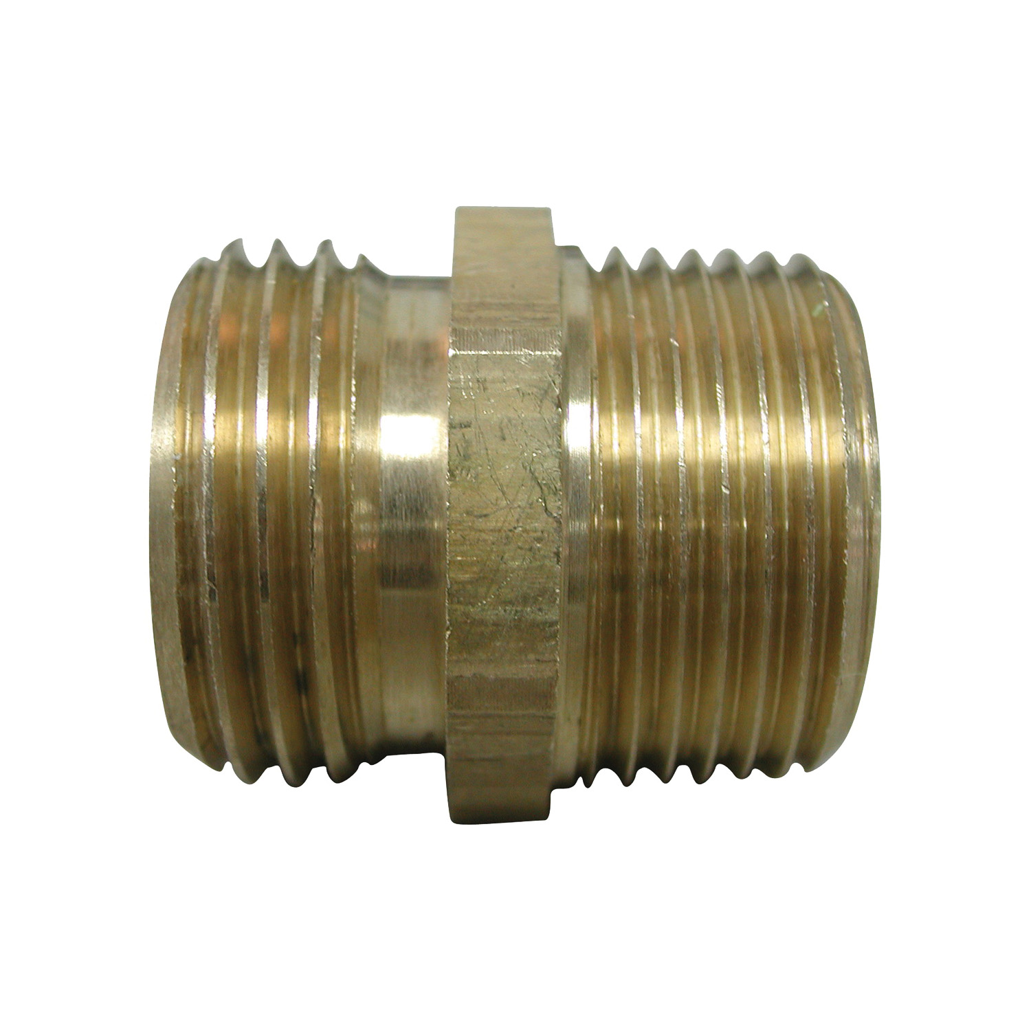 PMB-466LFBC Hose Adapter, 3/4 x 3/4 x 1/2 in, MHT x MIP x FIP, Brass, Brass, For: Garden Hose