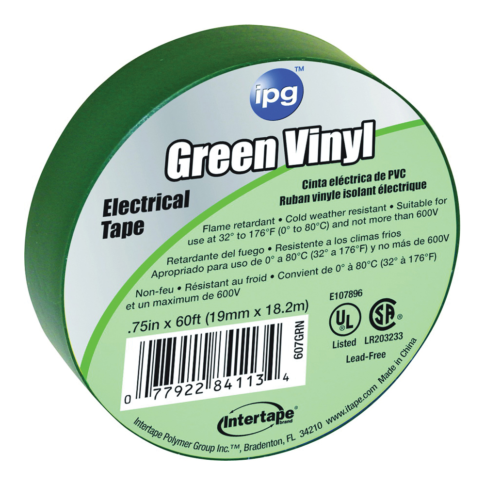 85827 Electrical Tape, 60 ft L, 3/4 in W, PVC Backing, Green