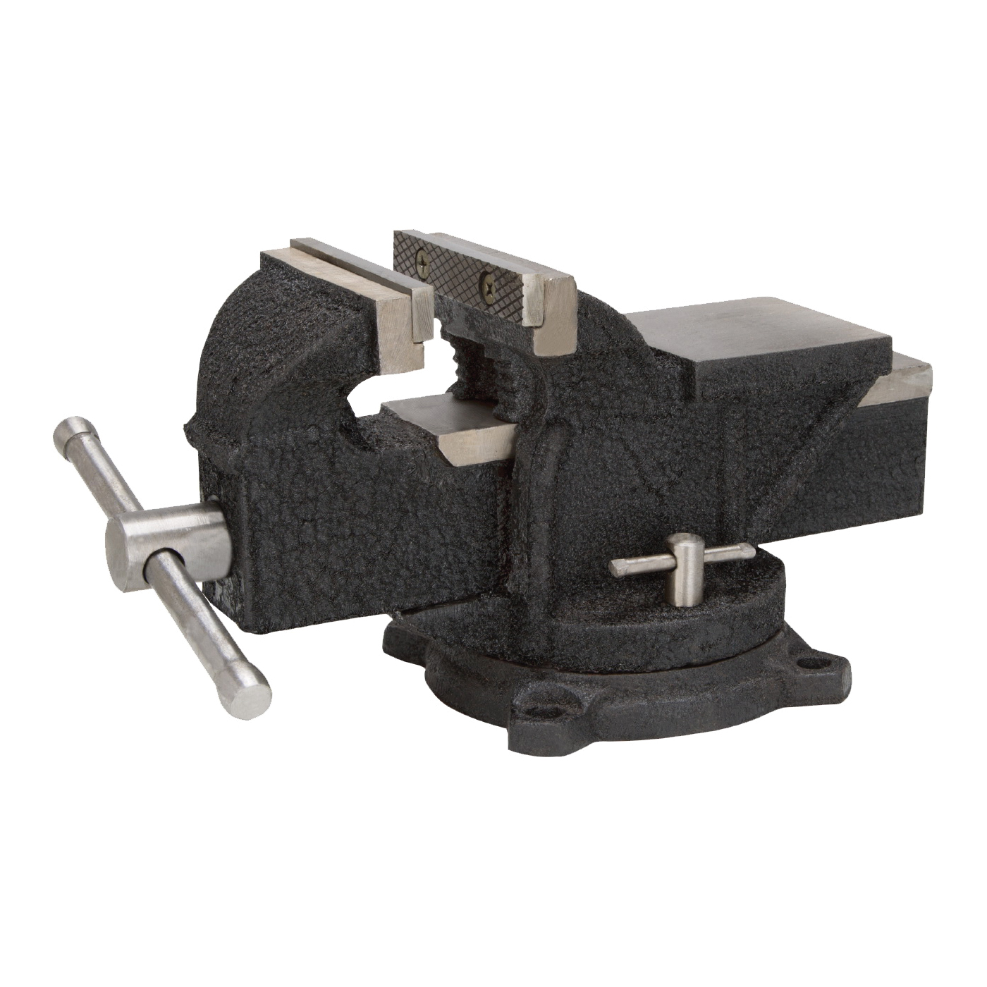JL25011 Bench Vise, 4 in Jaw Opening, 3/8 in W Jaw, 2.25 in D Throat, Cast Iron Steel, Serrated Jaw