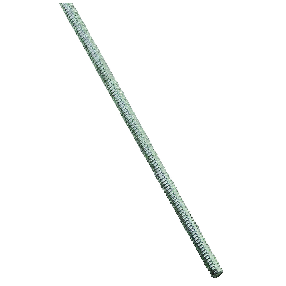 N179-283 Threaded Rod, #6-32 Thread, 12 in L, A Grade, Steel, Zinc, UNC Thread
