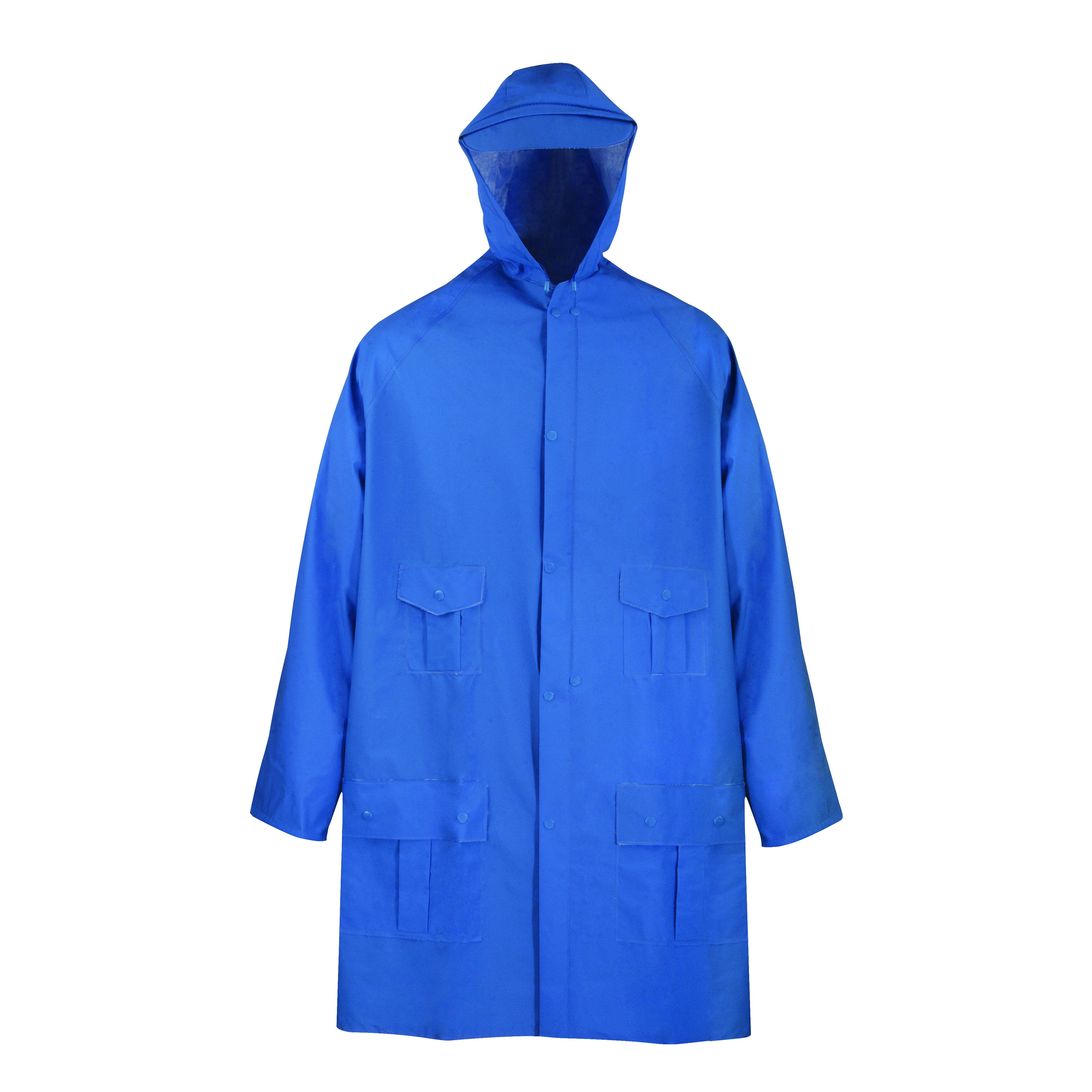8156GRBXL Rain Parka, XL, PVC, Blue, Hooded Collar, Zipper with Snap Down Storm Flap Closure