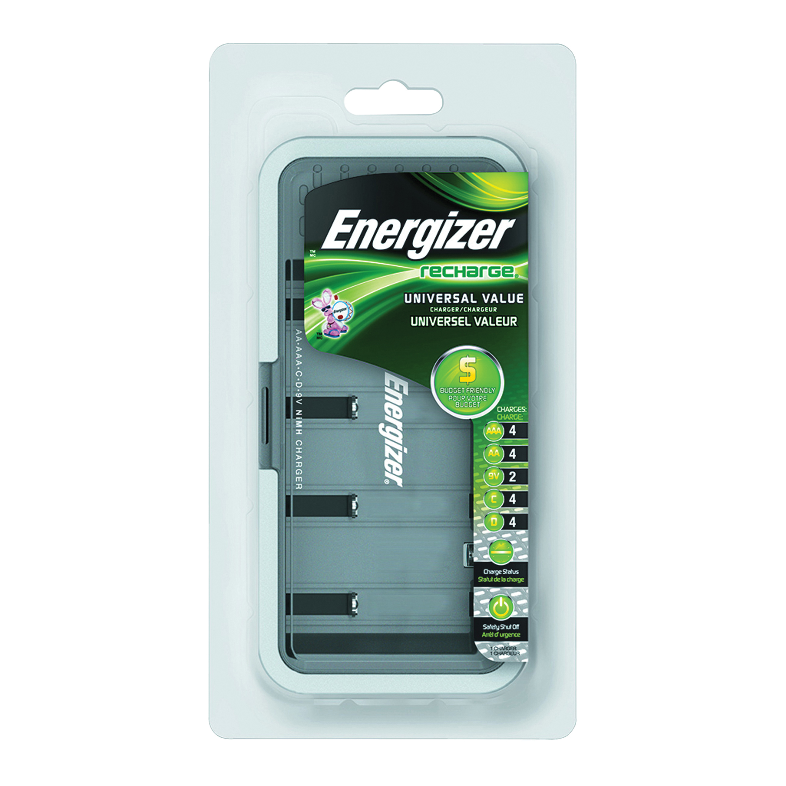Energizer CHM4FC/CHFCV Battery Charger, Nickel-Cadmium, Nickel-Metal Hydride Battery, 2-Battery, Black - 1