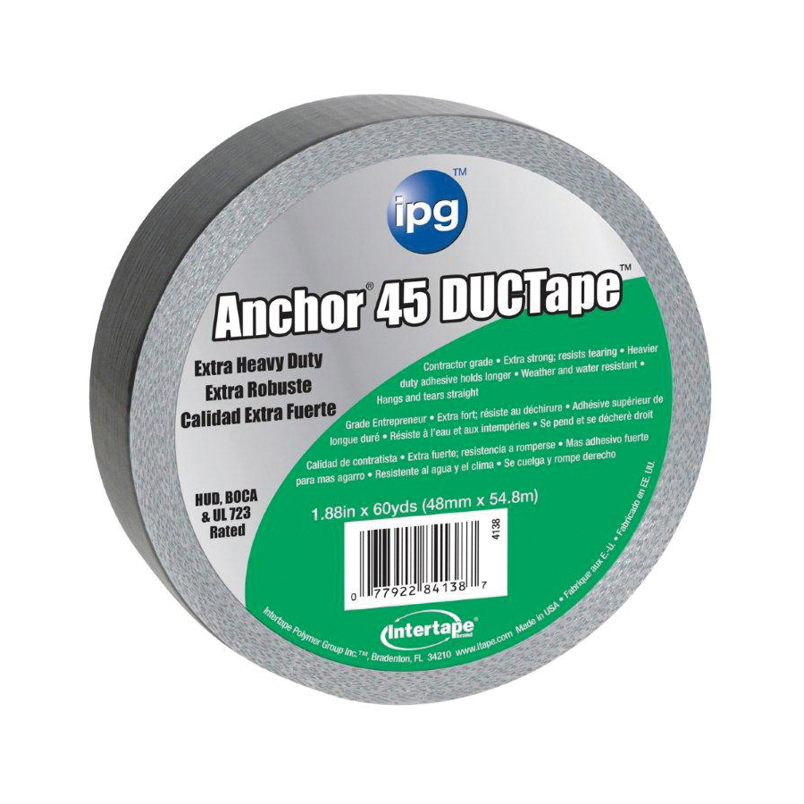 4138 Duct Tape, 60 yd L, 1.88 in W, Polyethylene-Coated Cloth Backing, Silver