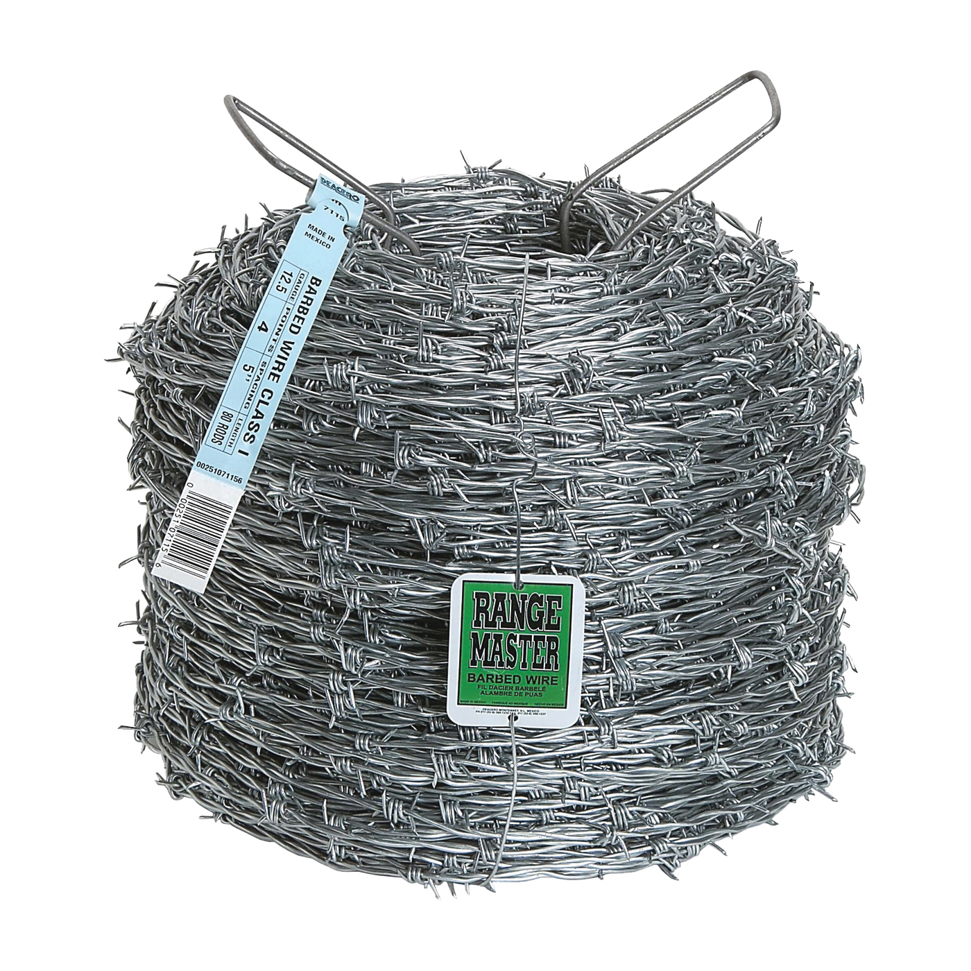 Commercial Class 7125 Barbed Wire, 1320 ft L, 12-3/4 Gauge, 5 in Points Spacing, Zinc