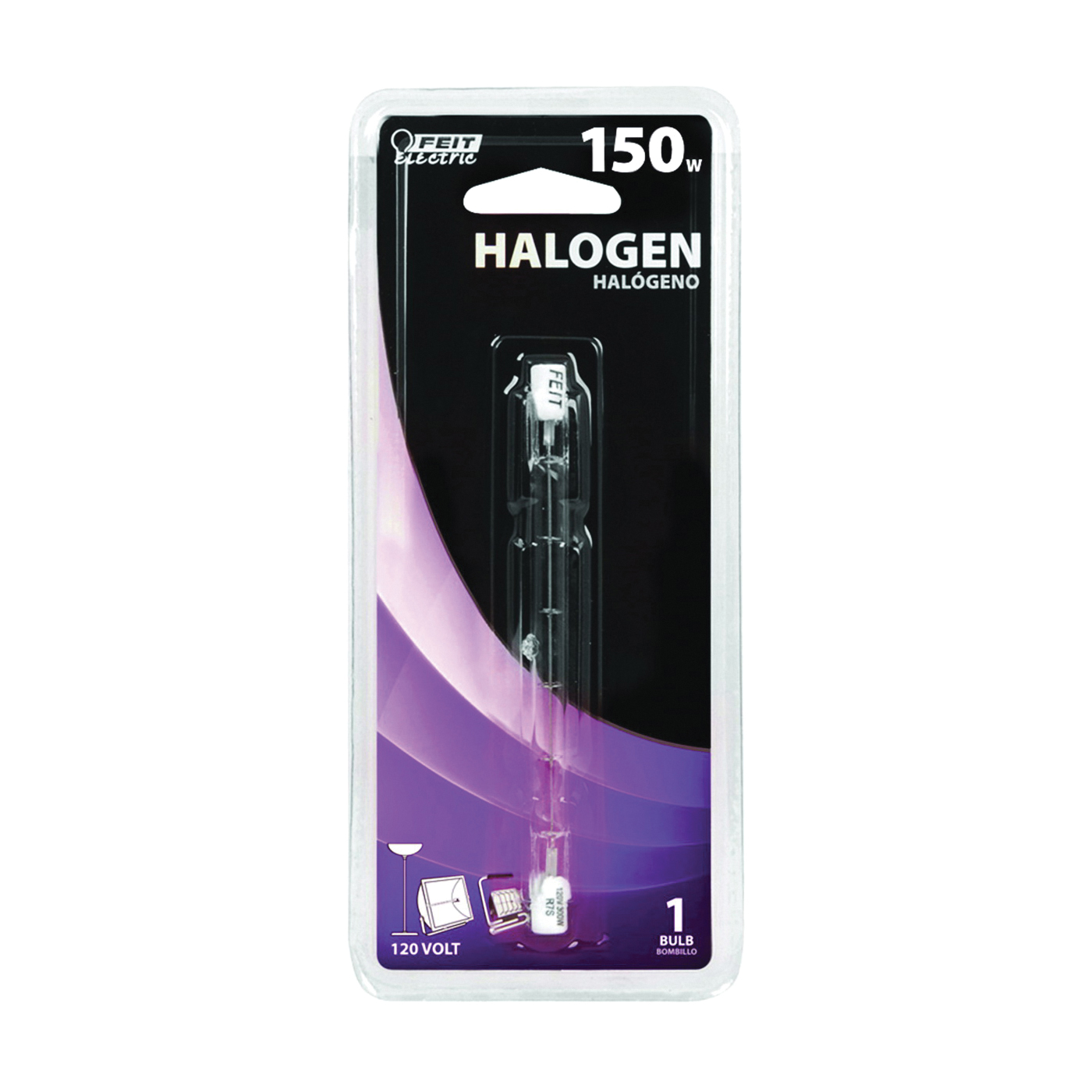 Feit Electric BPQ150T3/CL Halogen Bulb, 150 W, R7 Lamp Base, J T3 Lamp, 3000 K Color Temp, 2000 hr Average Life - 1