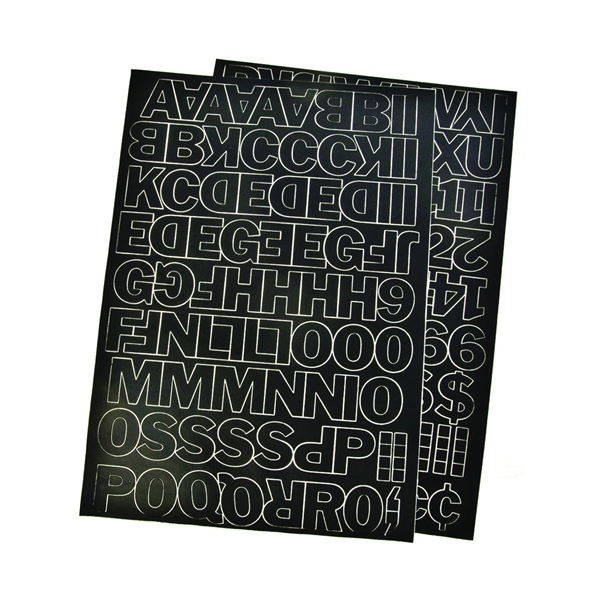 30033 Die-Cut Number and Letter Set, 1 in H Character, Black Character, Black Background, Vinyl
