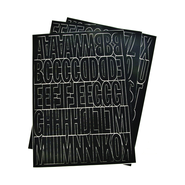 30034 Die-Cut Number and Letter Set, 2 in H Character, Black Character, Black Background, Vinyl
