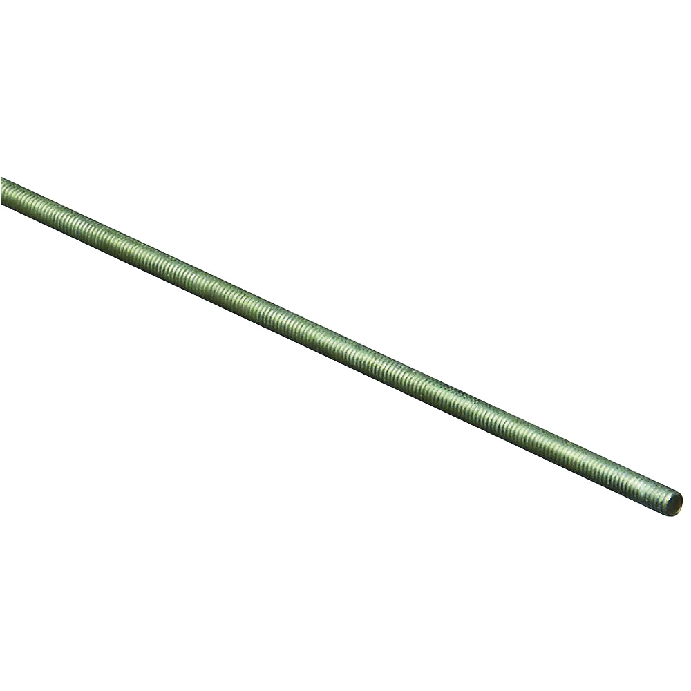 N340-877 Threaded Rod, #8-32 Thread, 36 in L, A Grade, Steel, Zinc, UNC Thread