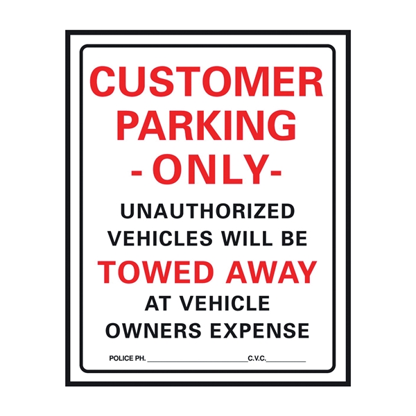 700 Parking Sign, Rectangular, Black/Red Legend, White Background, Plastic, 15 in W x 19 in H Dimensions