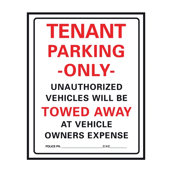 701 Parking Sign, Rectangular, Black/Red Legend, White Background, Plastic, 15 in W x 19 in H Dimensions