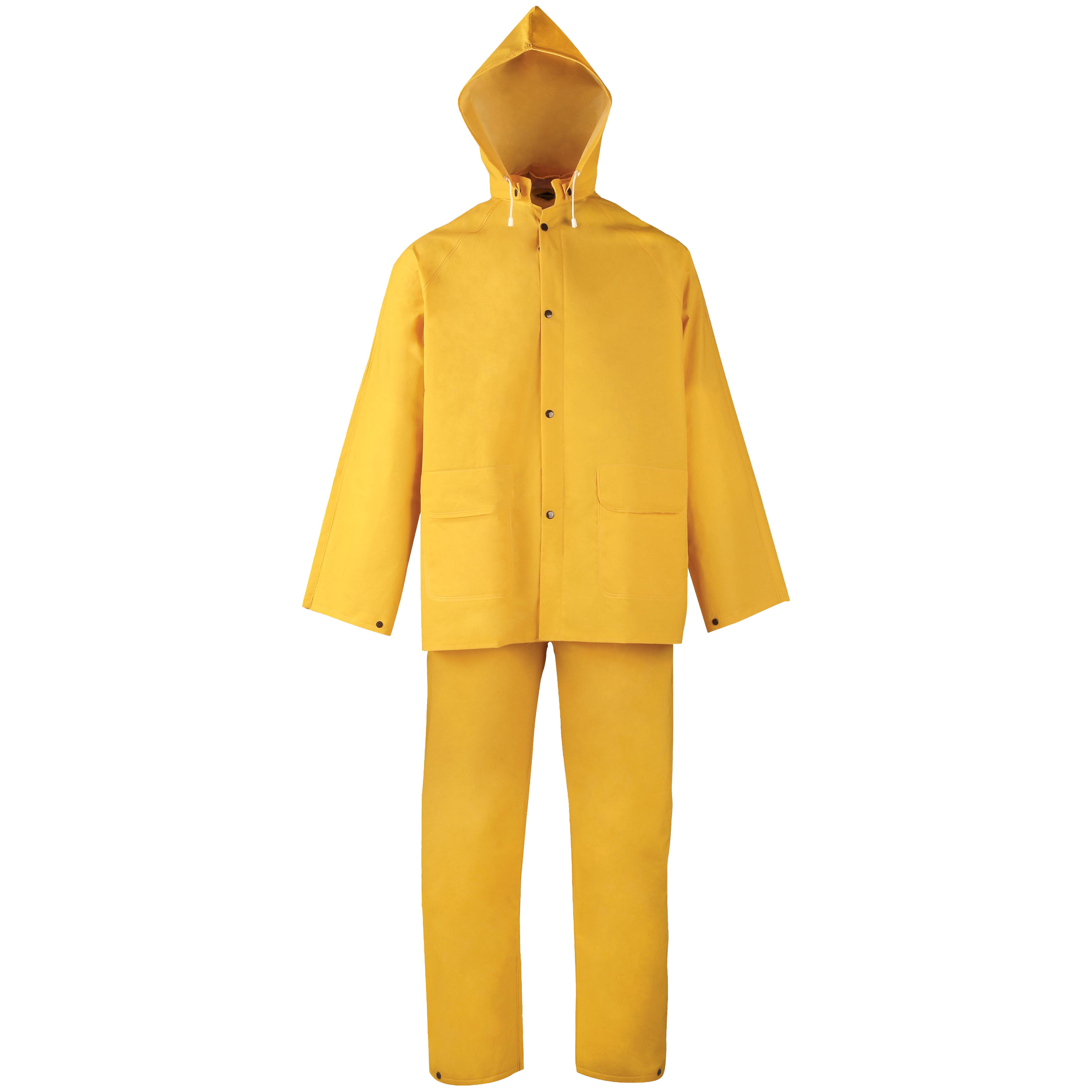 SRS3/111-M Rain Suit, M, 28-1/2 in Inseam, Polyester/PVC, Yellow, Comfortable Corduroy Collar
