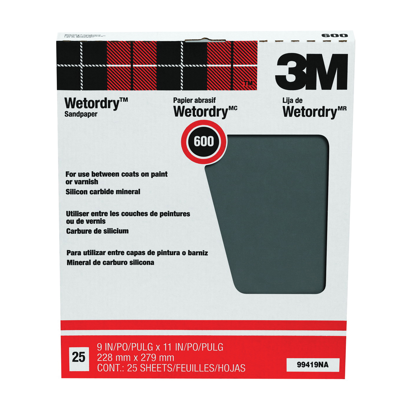99419 Sandpaper, 11 in L, 9 in W, 600 Grit, Super Fine, Silicone Carbide Abrasive