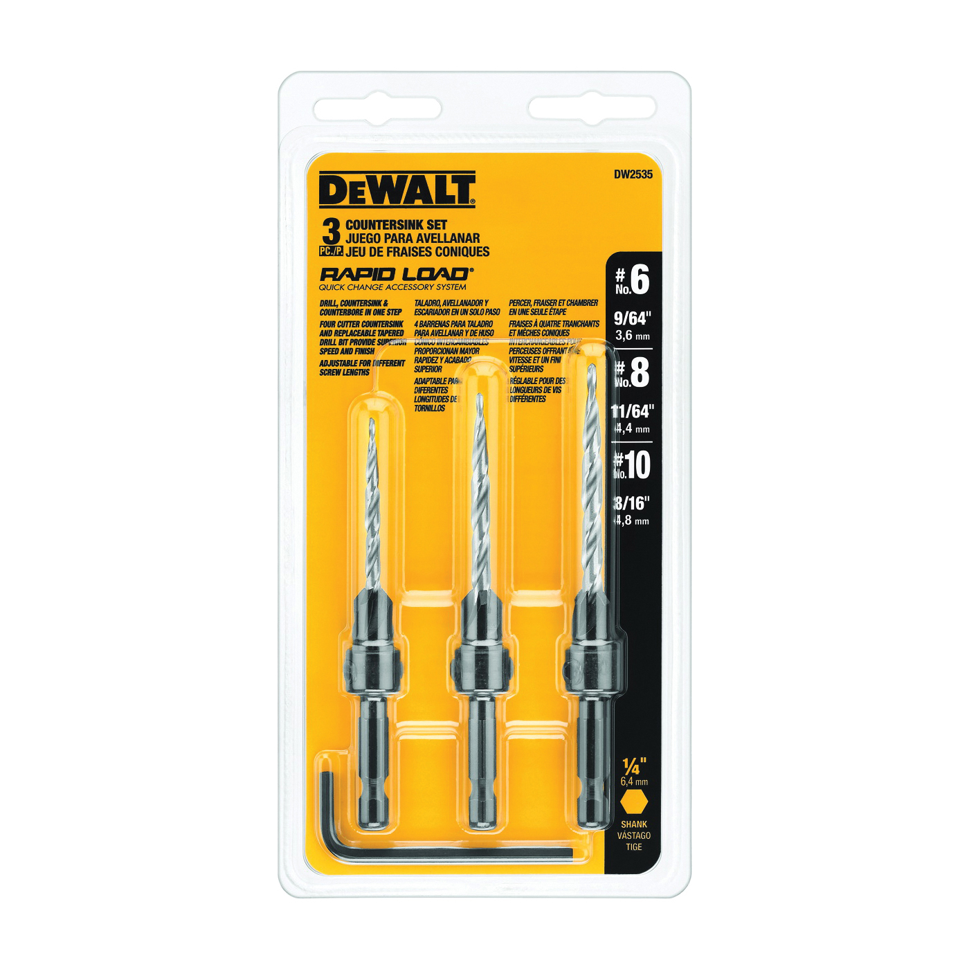 DeWALT DW2535 Countersink Set, 3-Piece, HSS