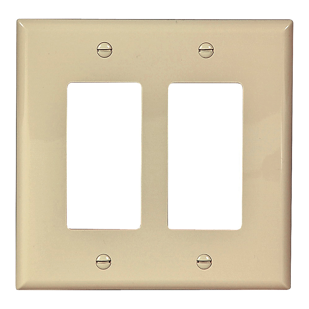 PJ262V Wallplate, 4-1/2 in L, 4.56 in W, 2 -Gang, Polycarbonate, Ivory, High-Gloss