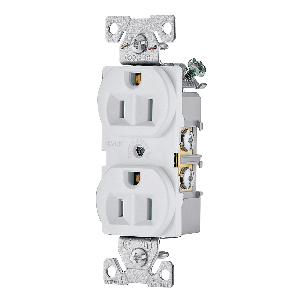 827W-BOX Duplex Receptacle, 2 -Pole, 15 A, 125 V, Side Wiring, NEMA: 5-15R, White