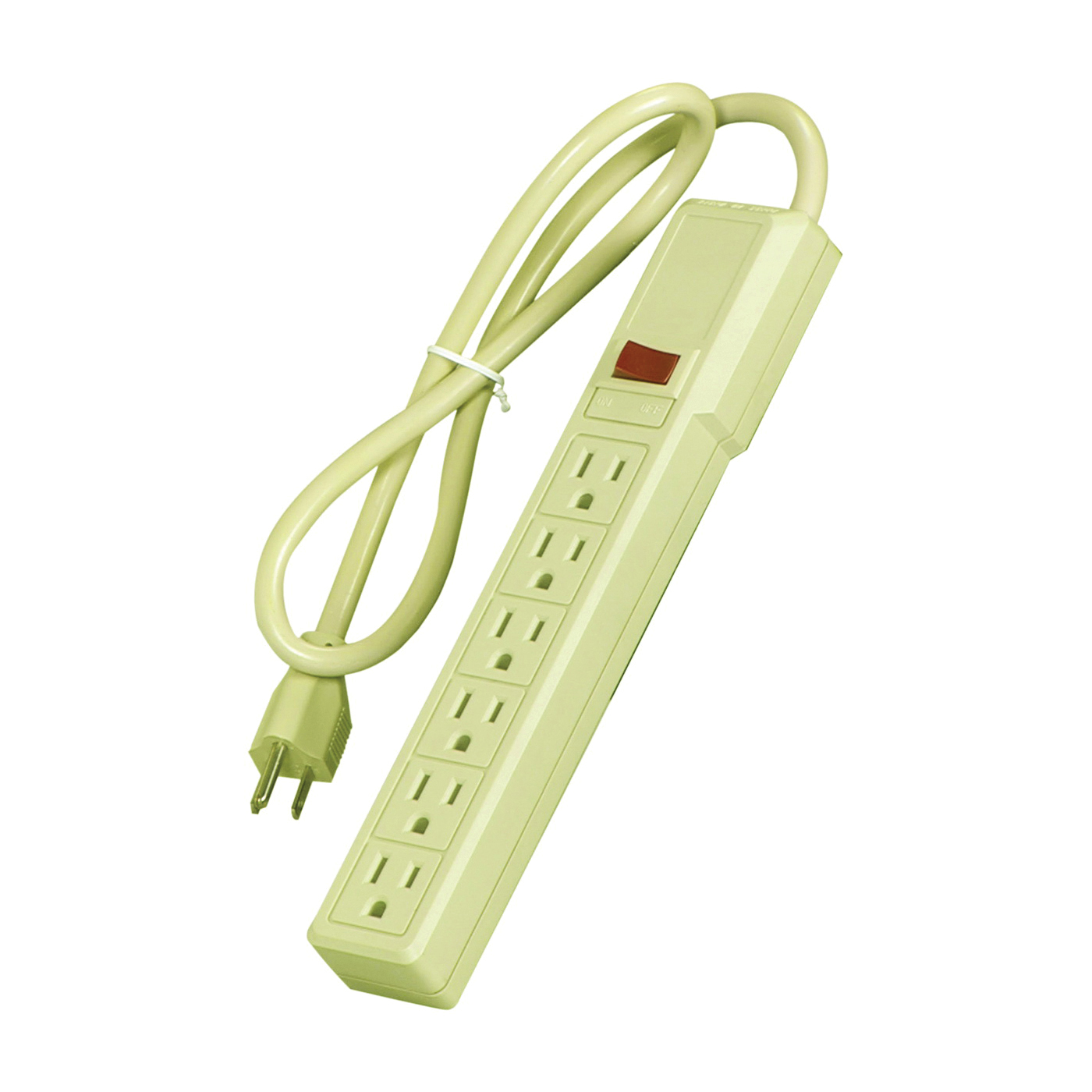 1136V Power Strip, 14/3 AWG Cable, 3 ft L Cable, 6 -Socket, 15 A, 125 V, Ivory