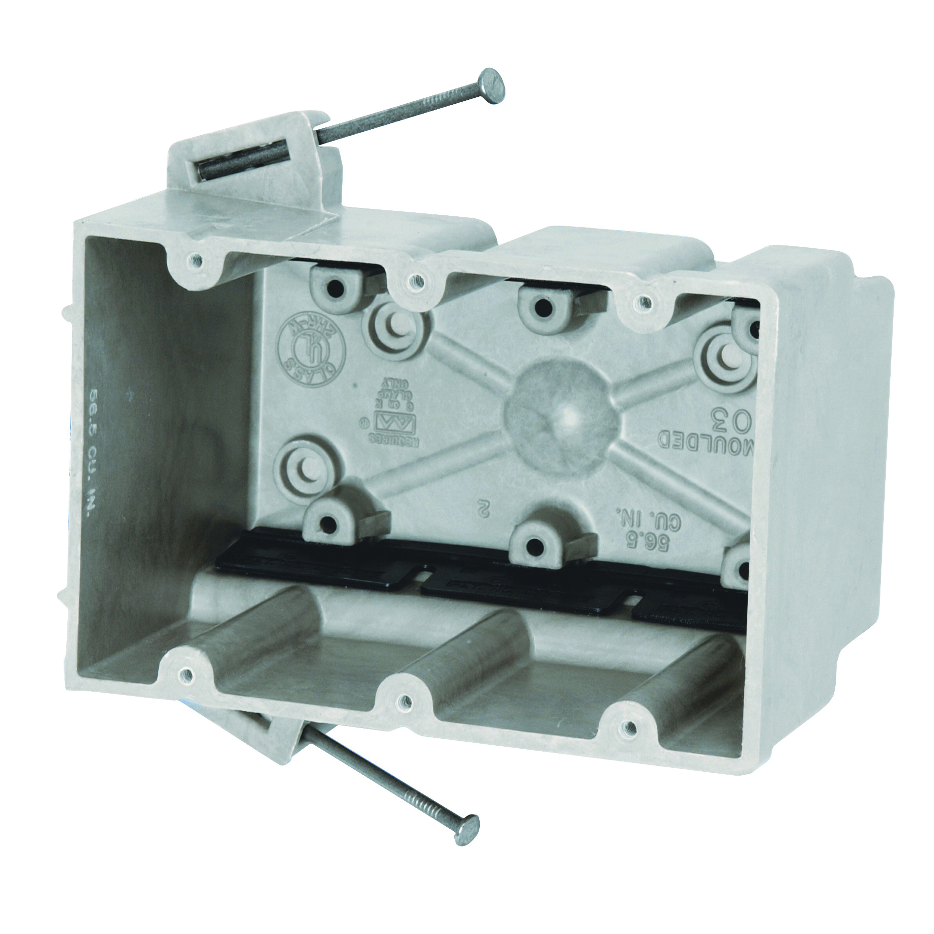 3300-NK Electrical Box, 3 -Gang, 6 -Outlet, 12 -Knockout, Fiberglass Reinforced Polyester BMC