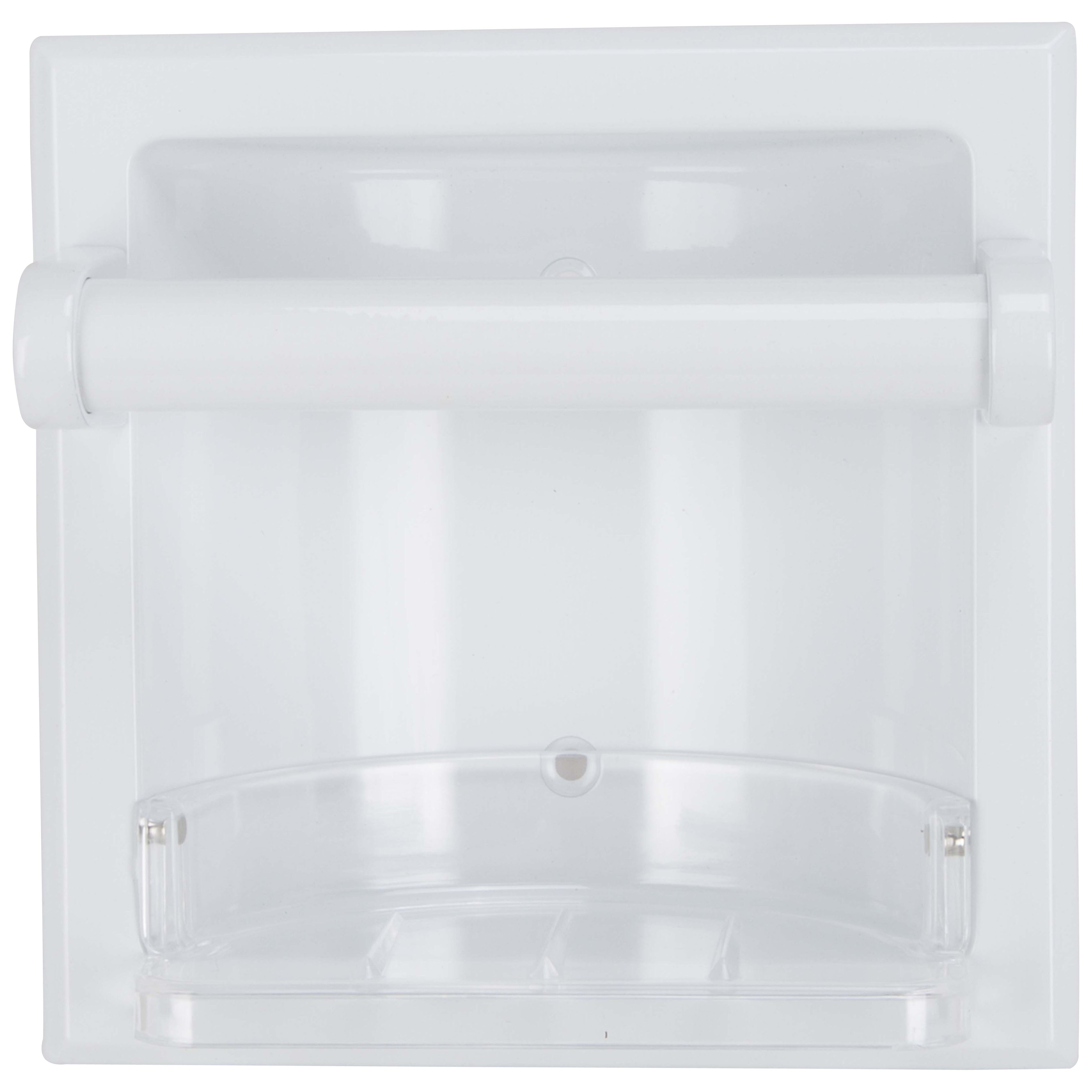 L770H-51-07 Soap Holder and Grab Bar, Recessed Mounting, Plastic Roller/Zinc, White