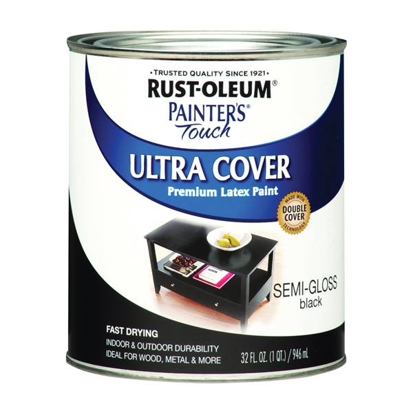 Painter's Touch Ultra Cover 1974502 Enamel Paint, Water Base, Semi-Gloss Sheen, Black, 1 qt, Can - 1