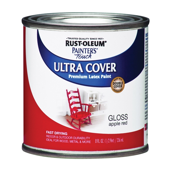 Painter's Touch Ultra Cover 1966730 Enamel Paint, Water Base, Gloss Sheen, Apple Red, 0.5 pt, Can - 2