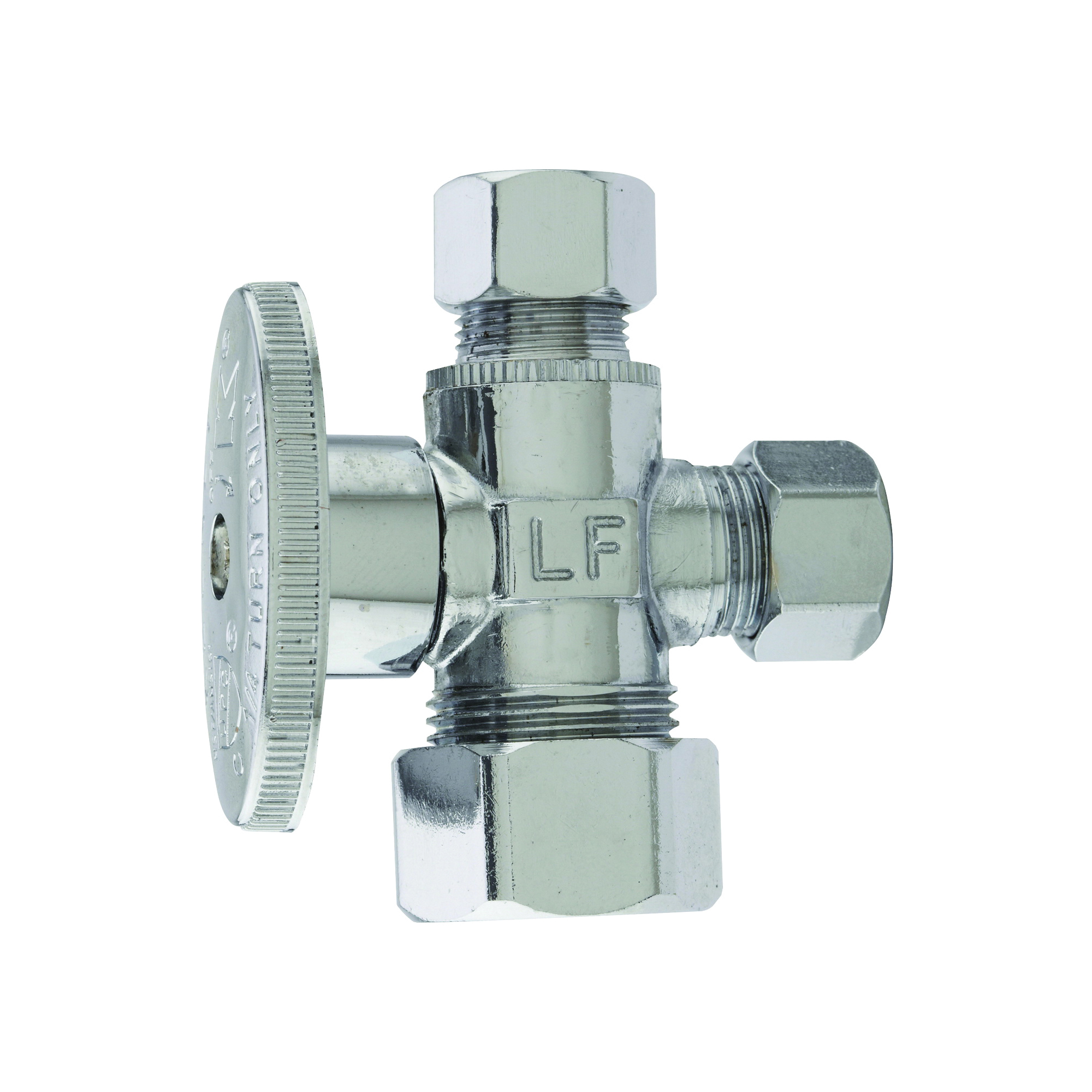 PP20115LF Stop Valve, 5/8 x 3/8 x 3/8 in Connection, Compression, 400 psi Pressure, Brass Body
