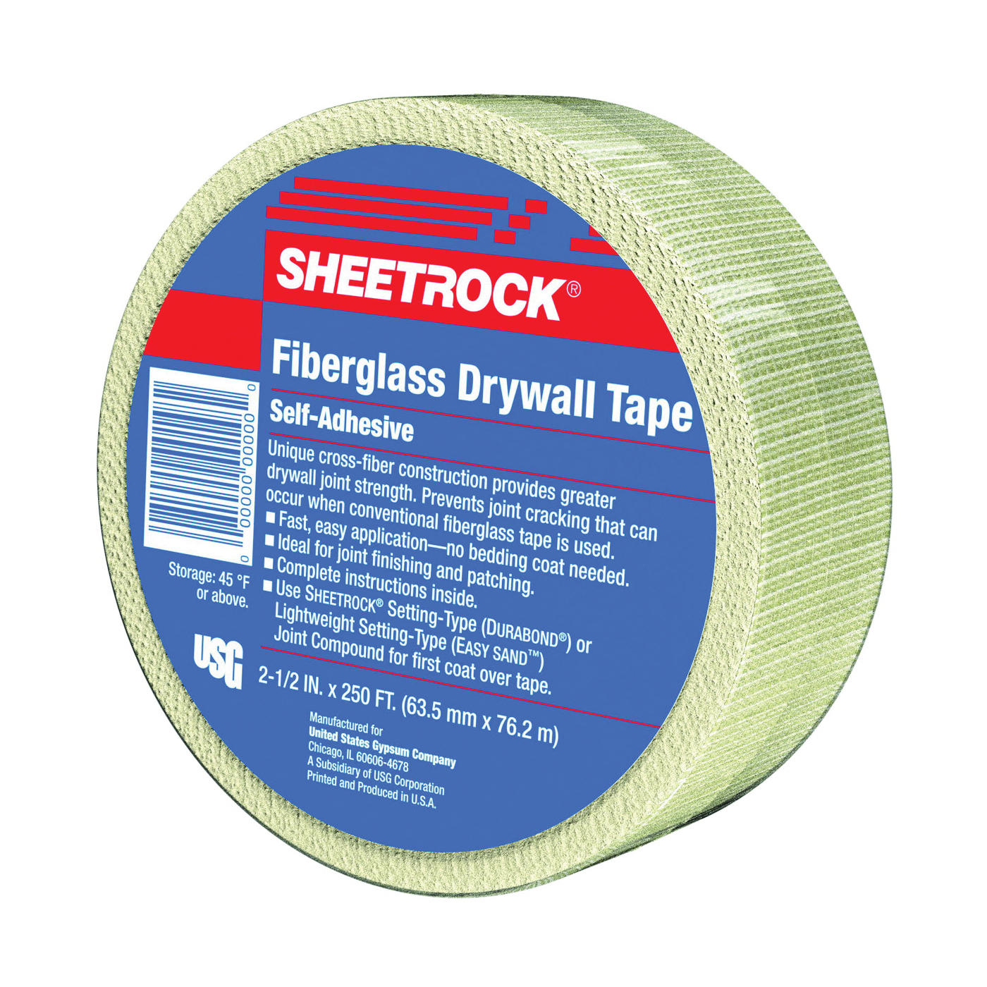 385201020 Drywall Tape, 250 ft L, 2-1/2 in W, White