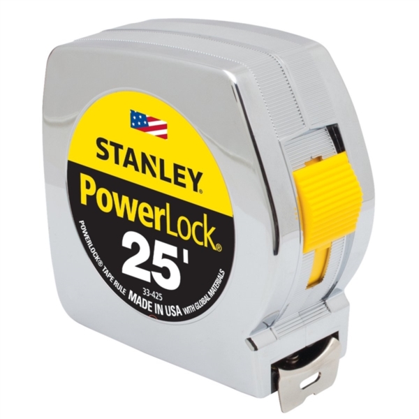 STANLEY 33-425 Measuring Tape, 25 ft L Blade, 1 in W Blade, Steel Blade, ABS Case, Chrome Case - 1