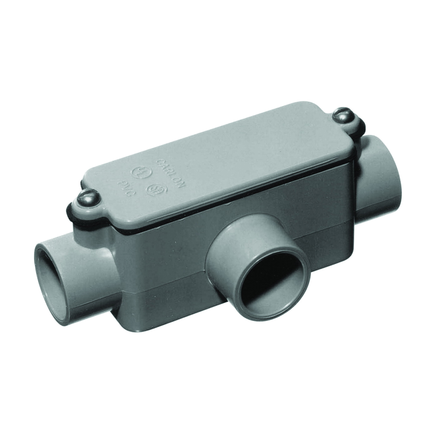 E983J-CAR Conduit Body, 2 in Hub, 10-5/16 in OAL, 3-15/16 in OAW, PVC, Gray