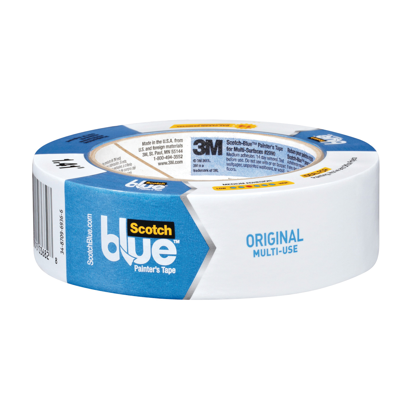 2090-36A Painter's Tape, 60 yd L, 1.41 in W, Crepe Paper Backing, Blue