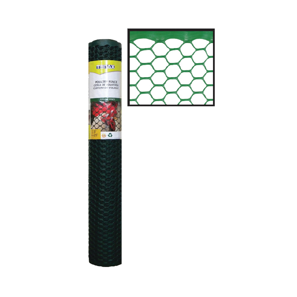 72120942 Poultry Fence, 25 ft L, 2 ft W, 3/4 x 3/4 in Mesh, Plastic, Green