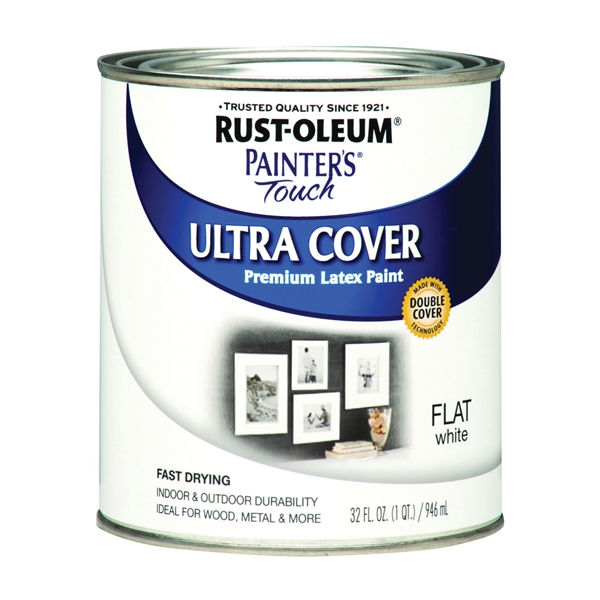 Painter's Touch Ultra Cover 1990502 Enamel Paint, Water Base, Flat Sheen, White, 1 qt, Can, 120 sq-ft Coverage Area - 2