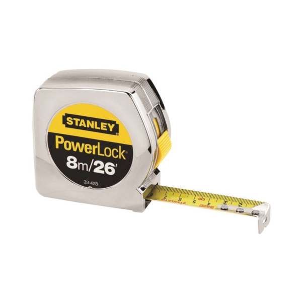 STANLEY 33-428L Tape Measure, 26 ft L Blade, 1 in W Blade, Steel Blade, ABS Case, Chrome Case - 1