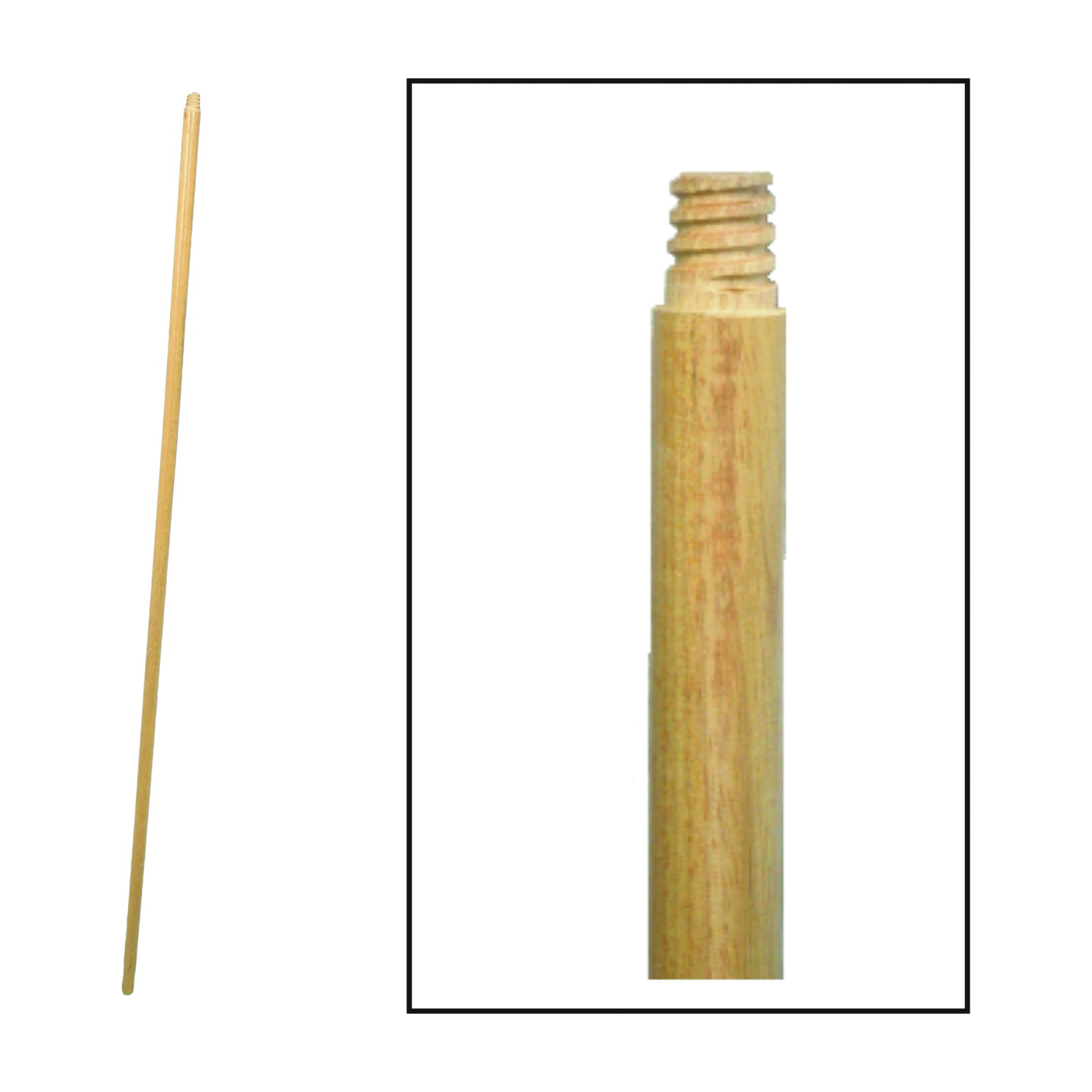 534-12 Broom Handle, 15/16 in Dia, 72 in L, Threaded, Hardwood