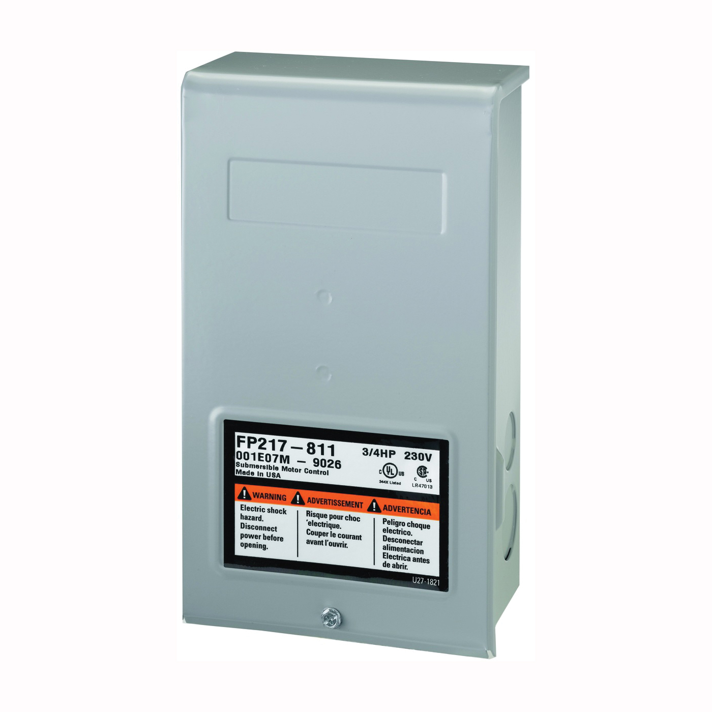 FP217-811 Control Box, 230 V, 0.75 hp, 3 -Wire, Multiple Size Electrical Knockout, NEMA 3R Enclosure