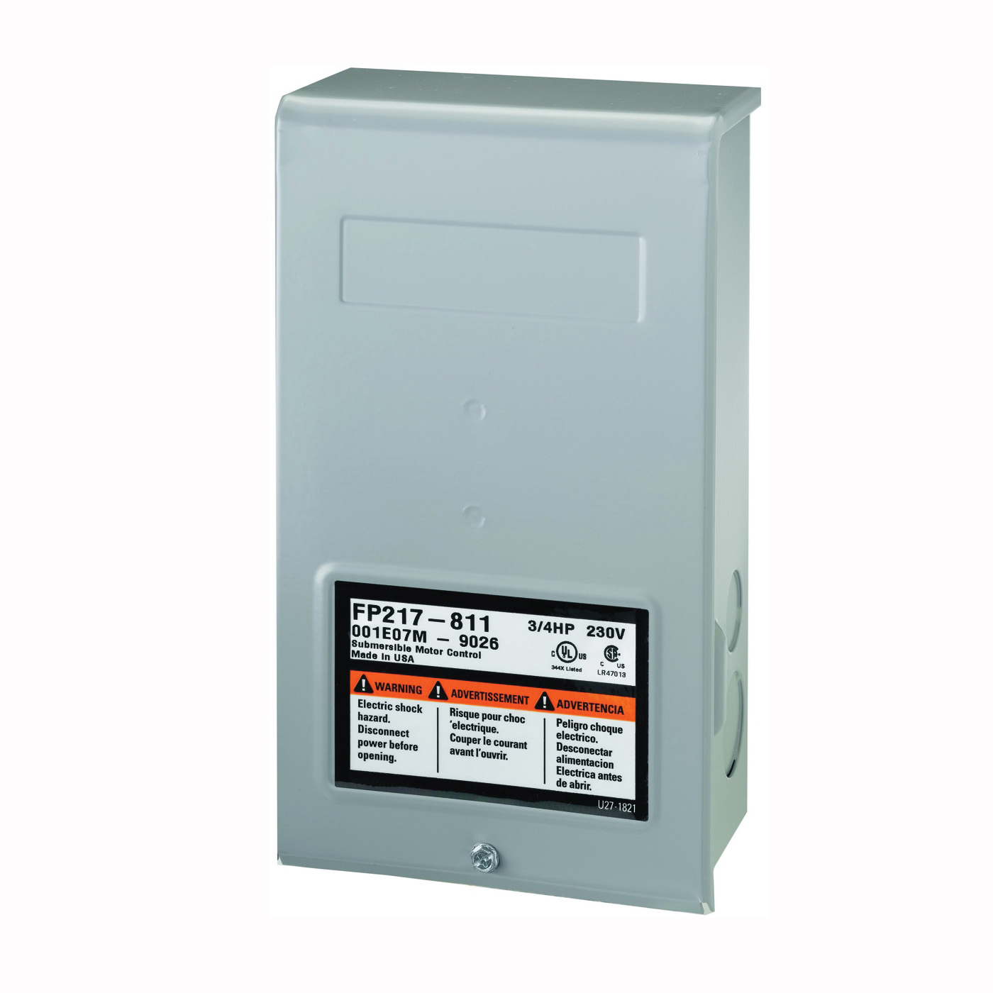 FP217-812 Control Box, 230 V, 1 hp, 3-Wire, Multiple Size Electrical Knockout, NEMA 3R Enclosure