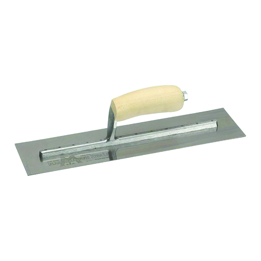 MXS57 Finishing Trowel, 14 in L Blade, 3 in W Blade, Spring Steel Blade, Square End, Curved Handle