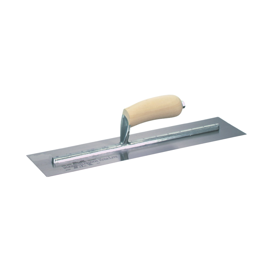 MXS66 Finishing Trowel, 16 in L Blade, 4 in W Blade, Spring Steel Blade, Square End, Curved Handle