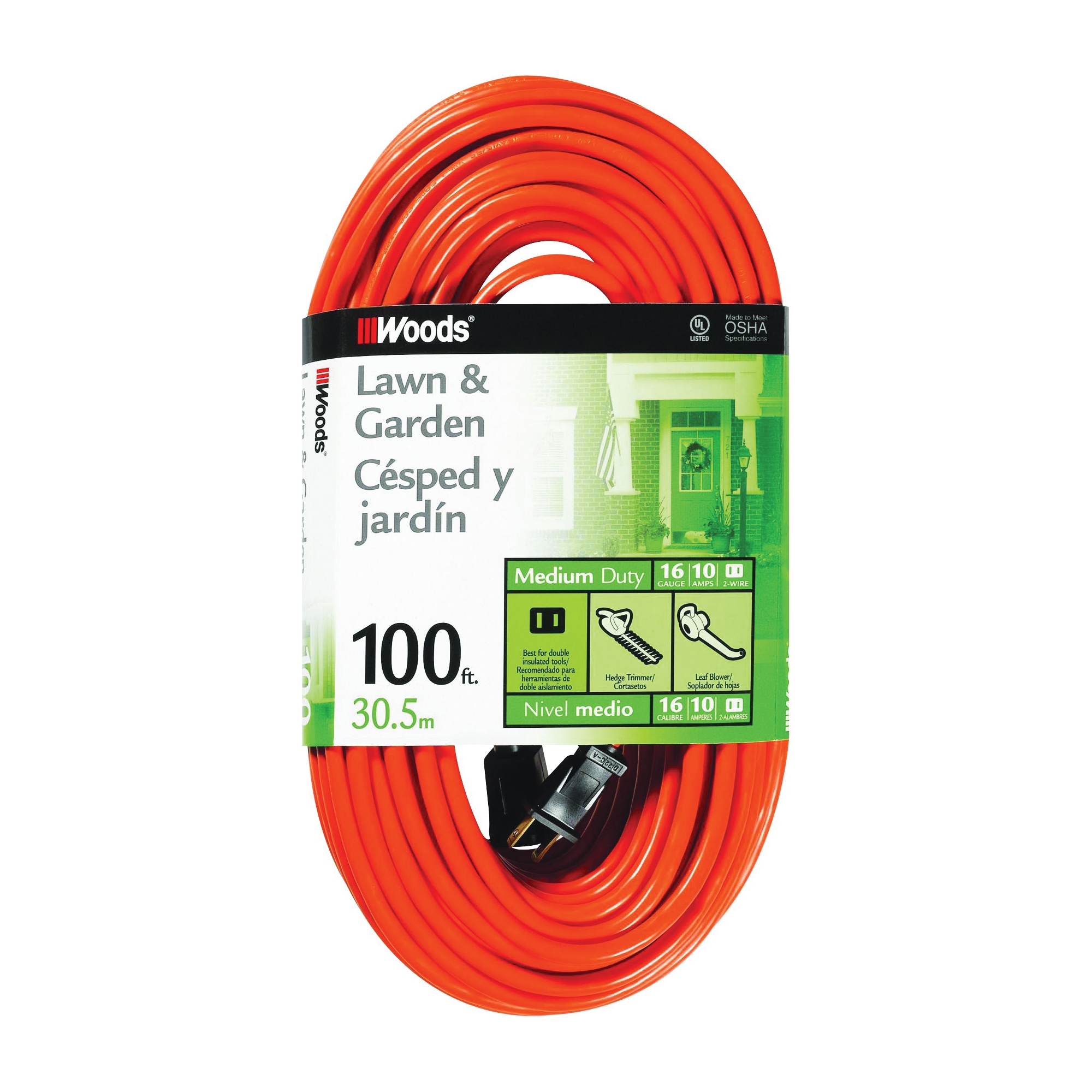 ACE 30981 Outdoor Extension Cord, 16 AWG Cable, 100 ft L, 10 A, 125 V, Orange - 5