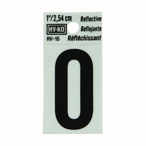 HY-KO RV-15/O Reflective Letter, Character: O, 1 in H Character, Black Character, Silver Background, Vinyl - 1
