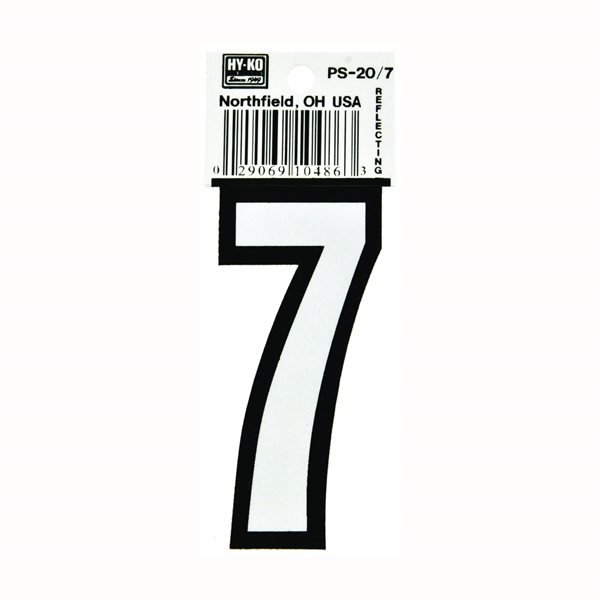 Hy-Ko PS-20 Series PS-20/7 Self-Adhesive Reflective Number, Character: 7, 3-1/4 in H Character, Black/White Character