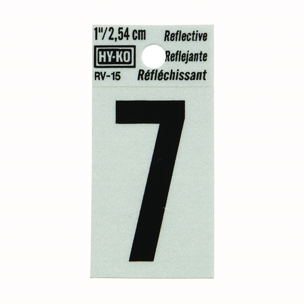 HY-KO RV-15/7 Reflective Sign, Character: 7, 1 in H Character, Black Character, Silver Background, Vinyl - 1