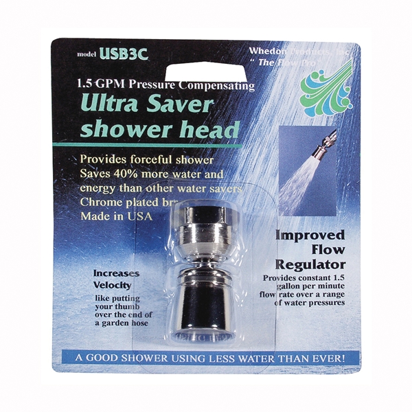 Ultra Saver Series USB3C Shower Head, 1.5 gpm, 1/2 in Connection, Female, Brass, Chrome, 1 in Dia
