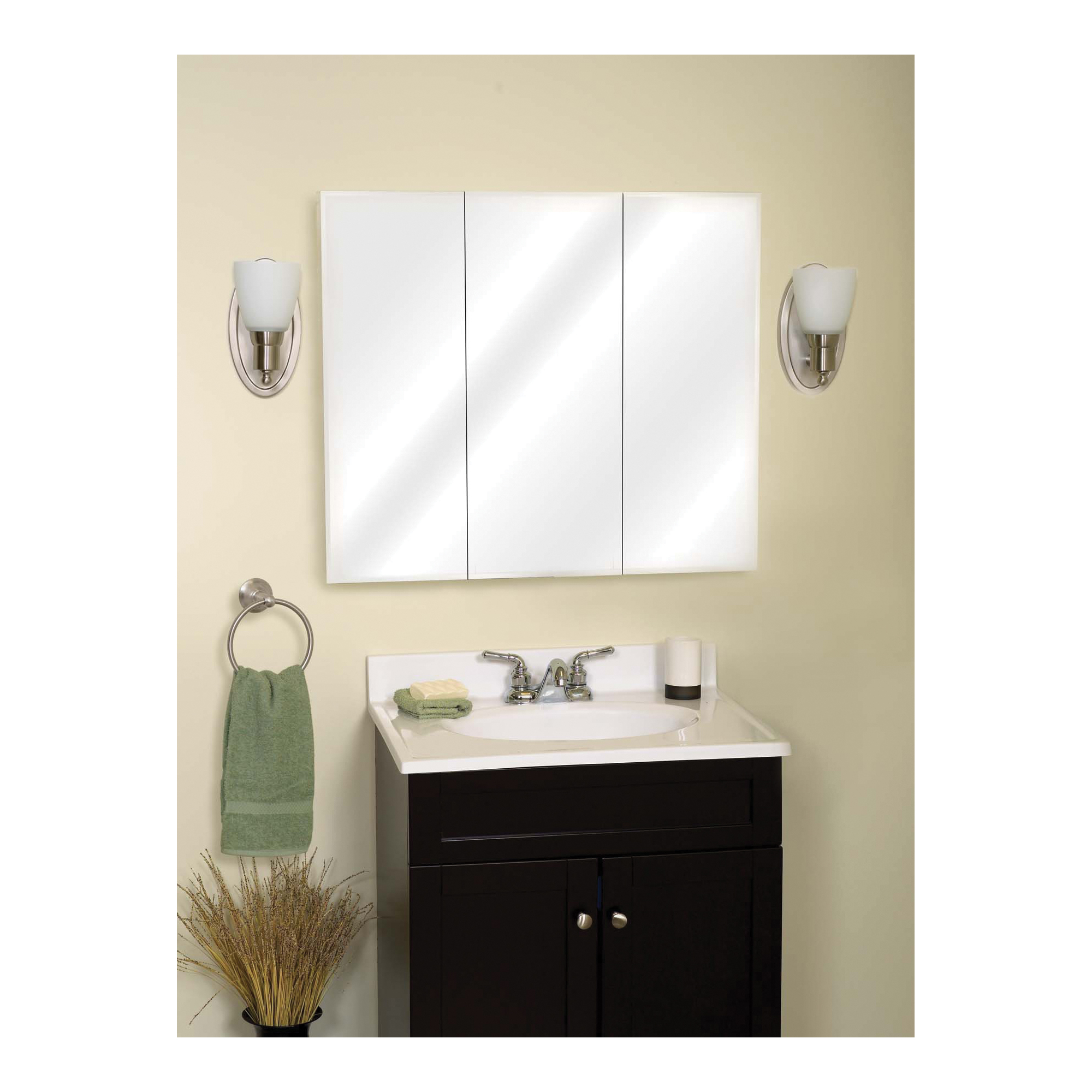 Medicine Cabinet, Zenith, 48 in W x 4.25 in D x 29.8125 in H, Wood, White, 6-Shelf - 1