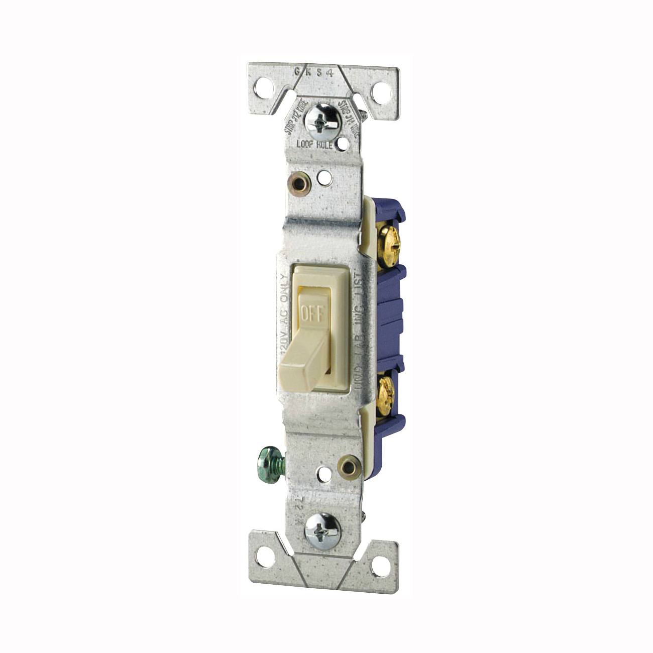 1301-7V Toggle Switch, 15 A, 120 V, Polycarbonate Housing Material, Ivory
