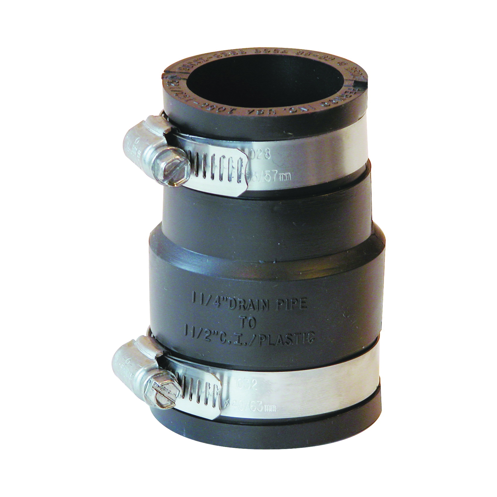 FERNCO P1056-150/125 Flexible Coupling, 1-1/2 x 1-1/4 in, PVC, Black, 4.3 psi Pressure - 1