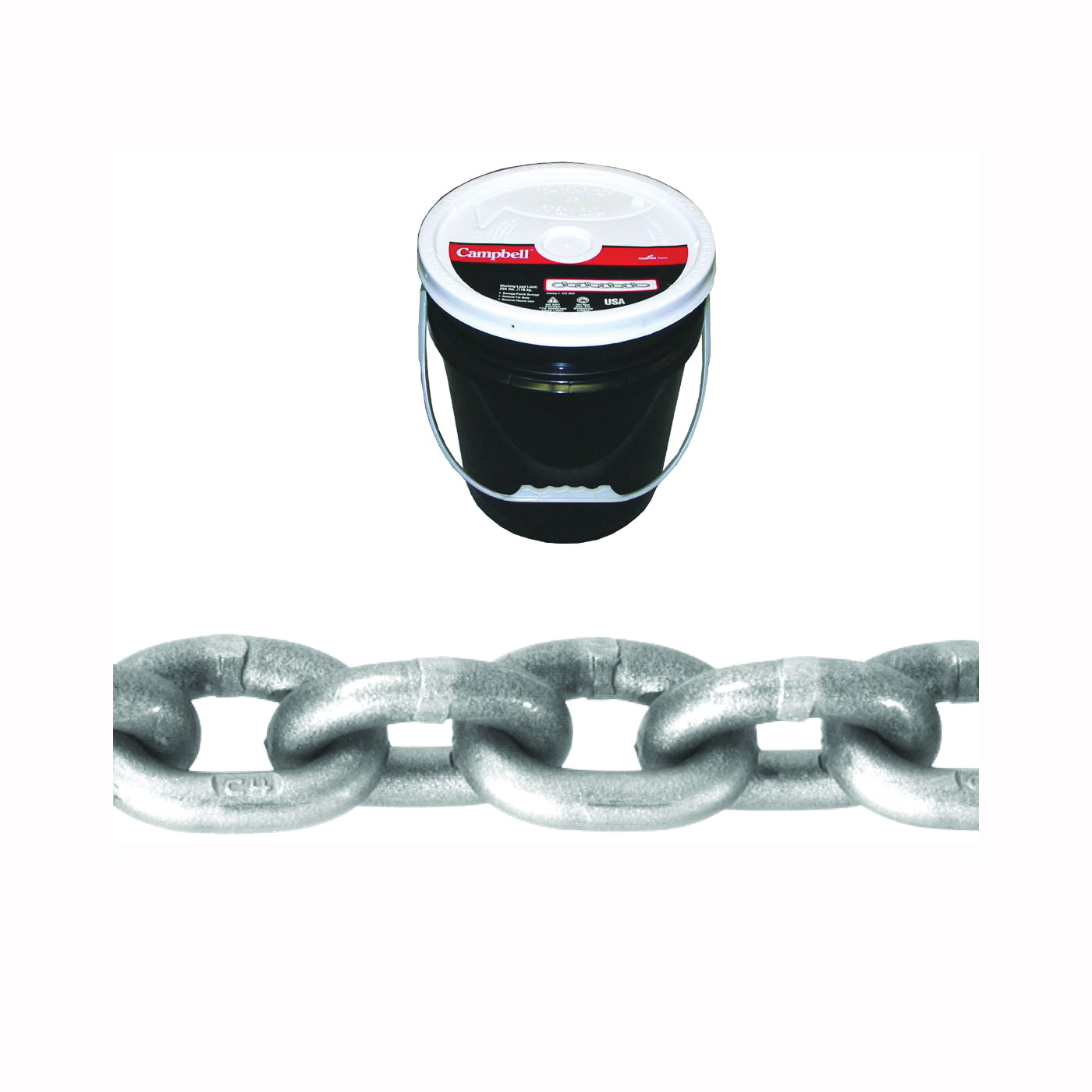 0181623 High-Test Chain, 3/8 in, 75 ft L, 5400 lb Working Load, 43 Grade, Carbon Steel, Zinc