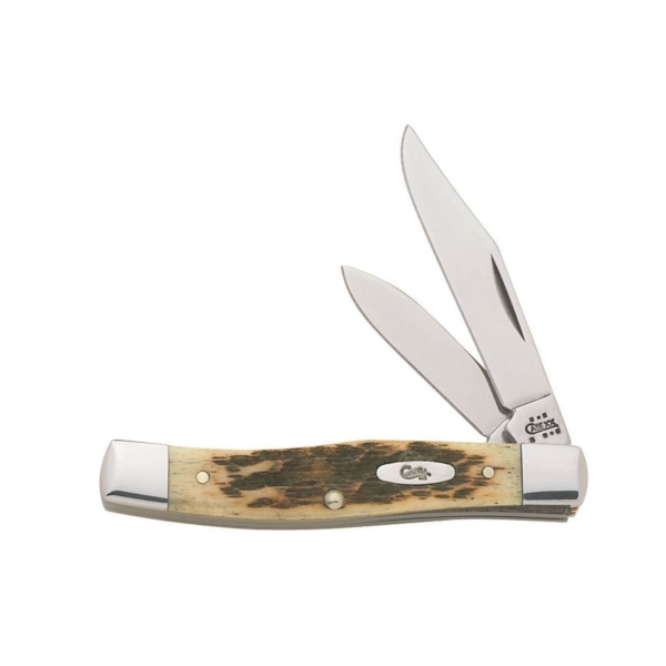 Case 00077 Folding Pocket Knife, 2.57 in Clip, 1.73 in Pen L Blade, Chrome Vanadium Steel Blade, 2-Blade, Amber Handle