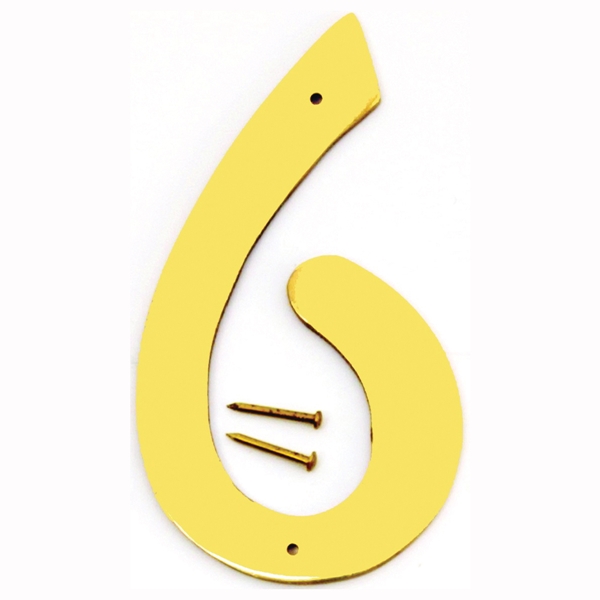 BR-40/6 House Number, Character: 6, 4 in H Character, 2-1/2 in W Character, Brass Character, Brass